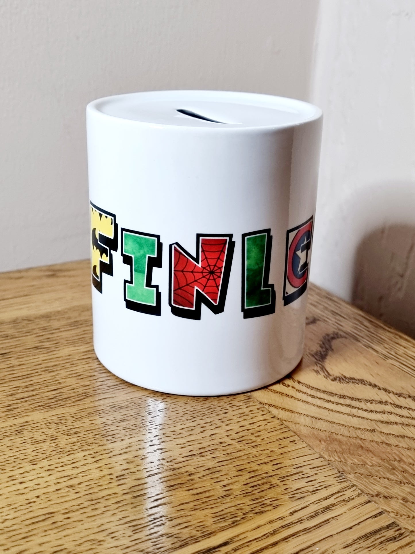 Superhero Ceramic Money box - Children's piggy bank - Personalised money box