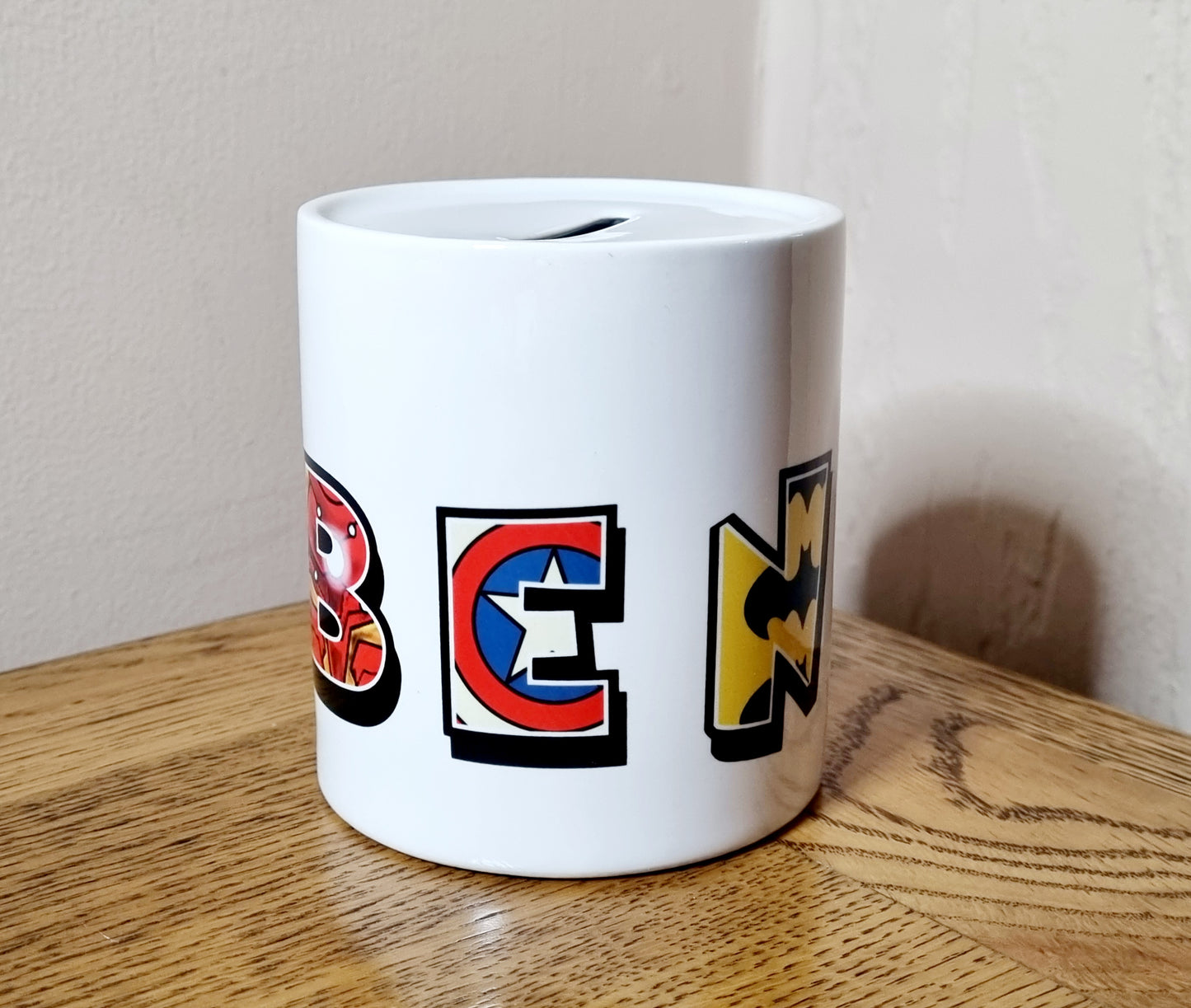 Superhero Ceramic Money box - Children's piggy bank - Personalised money box