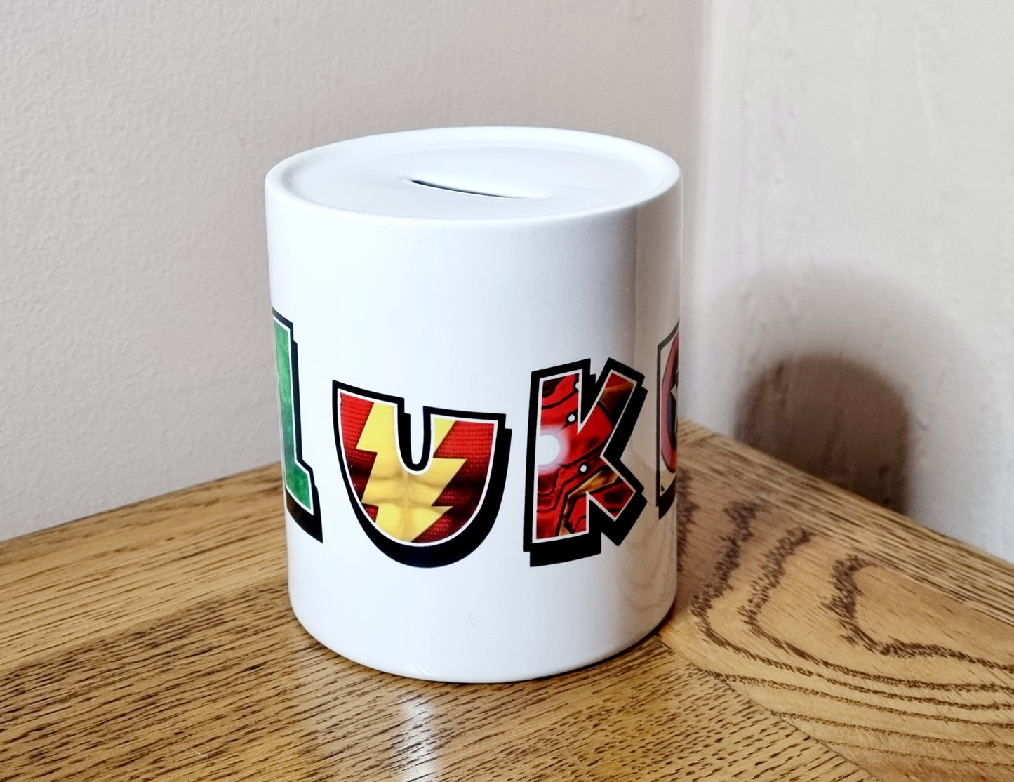 Superhero Ceramic Money box - Children's piggy bank - Personalised money box