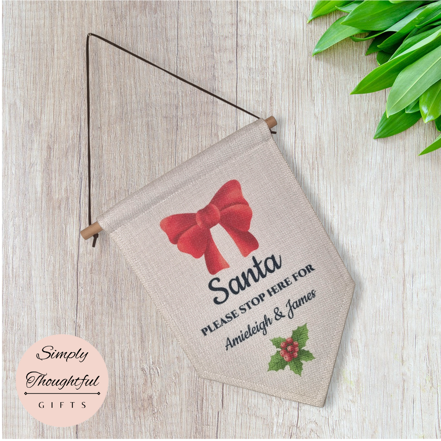 Santa Stop Here Christmas Sign - Hanging Decoration