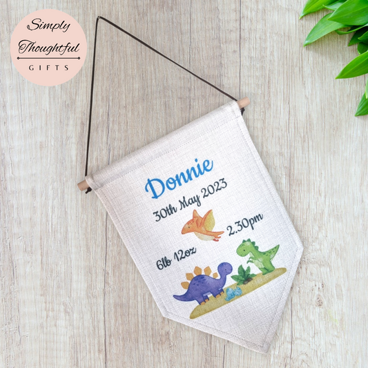 New Baby Hanging Pennant Flag - Birth Announcement Gift - Birth Detail Pennant - Personalised New Baby Gift