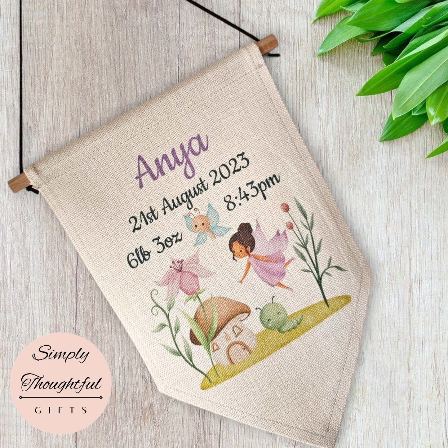 New Baby Fairy Hanging Pennant Flag - Birth Announcement Gift - Birth Detail Pennant - Personalised New Baby Gift