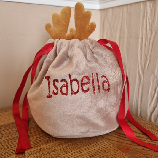 Personalised Velvet Reindeer Chrismas Bag